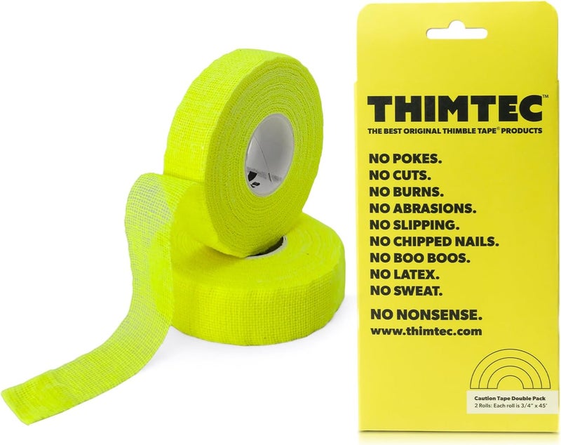 THIMTEC - The Original Thimble Tape for Hand Sewing - Fully Adjustable Nail & Finger Protector - A Smarter Alternative to Classic Knitting Thimbles - Caution Tape, 2-Pack - Image 1